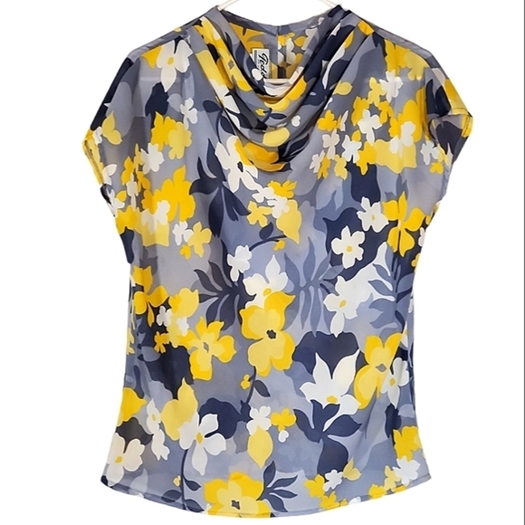 1375 * Teddi of California Blouse Blue Yellow Size 14 Vintage - Picture 1 of 8
